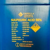 ## Sulphuric Acid – Technical Description Sulphuric acid (H₂SO₄) is a highly corrosive, colourless, odourless, and dense mineral acid widely used in industrial processing, chemical manufacturing, water treatment, and metal treatment. It has strong acidic properties and reacts with various metals, bases, and organic materials. Therefore, industries must handle sulphuric acid with appropriate safety equipment and compatible storage systems. Commercial sulphuric acid is available in different concentrations, including concentrated grades and diluted solutions. However, its concentration determines its chemical behaviour, application, and handling requirements. In industrial applications, sulphuric acid plays a vital role in manufacturing fertilisers, processing minerals, refining petroleum, and producing other industrial chemicals. Additionally, manufacturers use it in lead-acid batteries, metal pickling, and surface preparation to remove oxides and scale from metal components. In water treatment and chemical processing, technicians also use controlled quantities for pH adjustment and other specific treatment procedures. Furthermore, chemical manufacturers rely on sulphuric acid as a key raw material for producing sulphates, detergents, and other chemical compounds. Sulphuric acid requires careful storage and handling because it can cause severe chemical burns and serious eye injuries. Moreover, mixing concentrated sulphuric acid with water releases substantial heat, which can cause dangerous splashing. For this reason, trained personnel must always add acid slowly to water, never water to concentrated acid. Appropriate protective gloves, chemical-resistant clothing, eye protection, and suitable ventilation are essential during handling. In addition, storage containers must resist acid corrosion and comply with the relevant safety requirements. Industrial sulphuric acid in a chemical storage container.